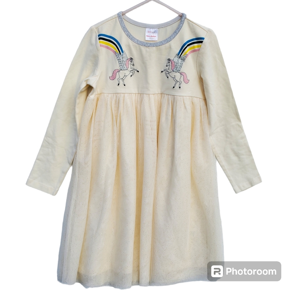 Hanna Andersson Unicorn Dress Cream with Sparkly Tulle Size 120 US 6-7